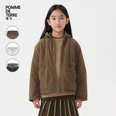 新款 蓬马大童风衣外套连帽微皱25冬装 男女儿童pomme terre