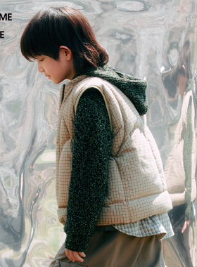 [新款]蓬马大童羽绒服背心格纹棉质25秋装男女儿童pomme de terre