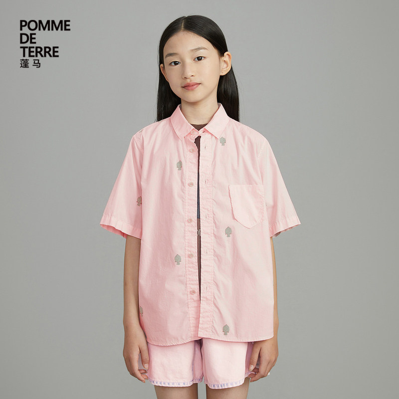 [毛怪]蓬马大童衬衫短袖碎花棉质春夏装男女儿童pomme de terre