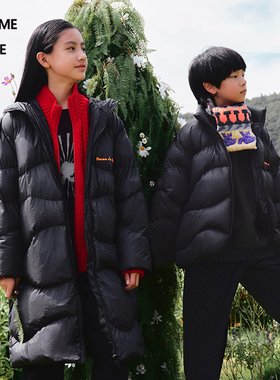 蓬马大童羽绒服长款连帽保暖宽松秋冬装男女儿童pomme de terre