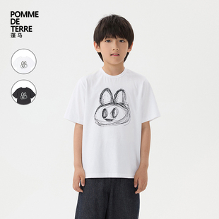 [新款]蓬马大童T恤短袖竹节棉印花25秋装男女儿童pomme de terre