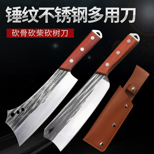 锻打柴刀手工砍柴刀夹把不锈钢户外刀农具锤纹便携钓鱼加长开路刀