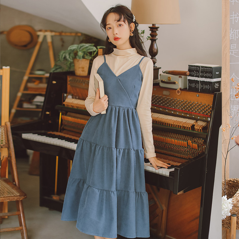 秋冬2020年新款套装裙两件套显瘦气质吊带连衣裙学生森系仙女裙子