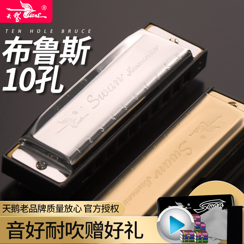 正品包邮 天鹅口琴10孔十孔C调布鲁斯口琴初学演奏十孔口琴乐器