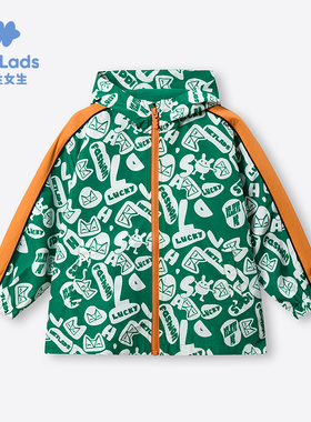 男生女生男小童绿底印花撞色拼接外套NCJBJ33151A