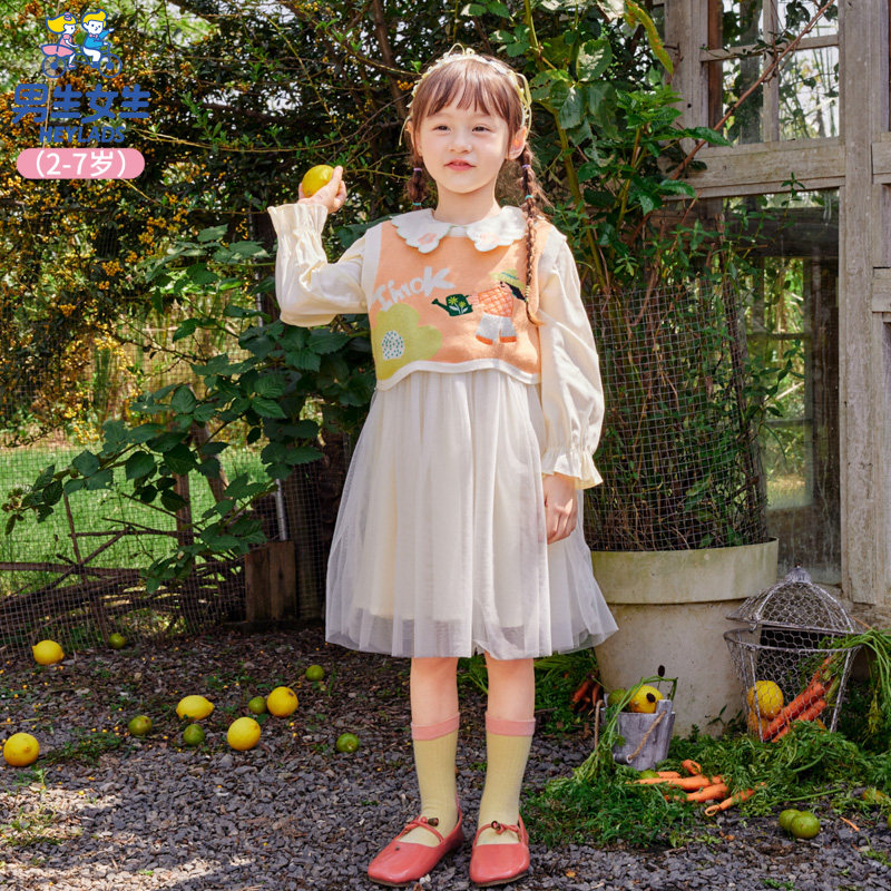 男生女生童装女童连衣裙套装2024新款儿童纱裙春秋款娃娃领公主裙