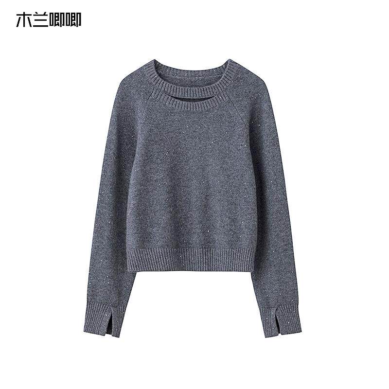 MLJJ领部镂空设计亮丝珠片毛衣衫