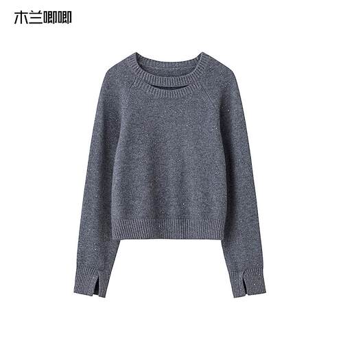 MLJJ领部镂空设计亮丝珠片毛衣衫