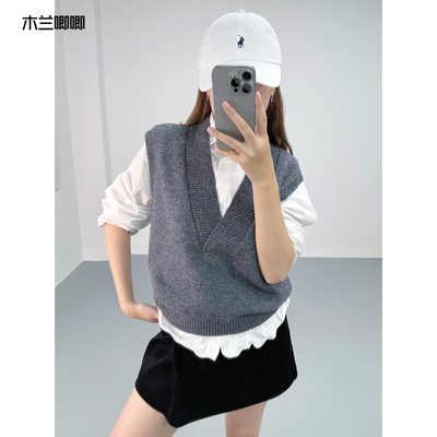 木兰唧唧 25冬新纯羊毛针织衫高智女毛衣背心大V领马甲背心上衣