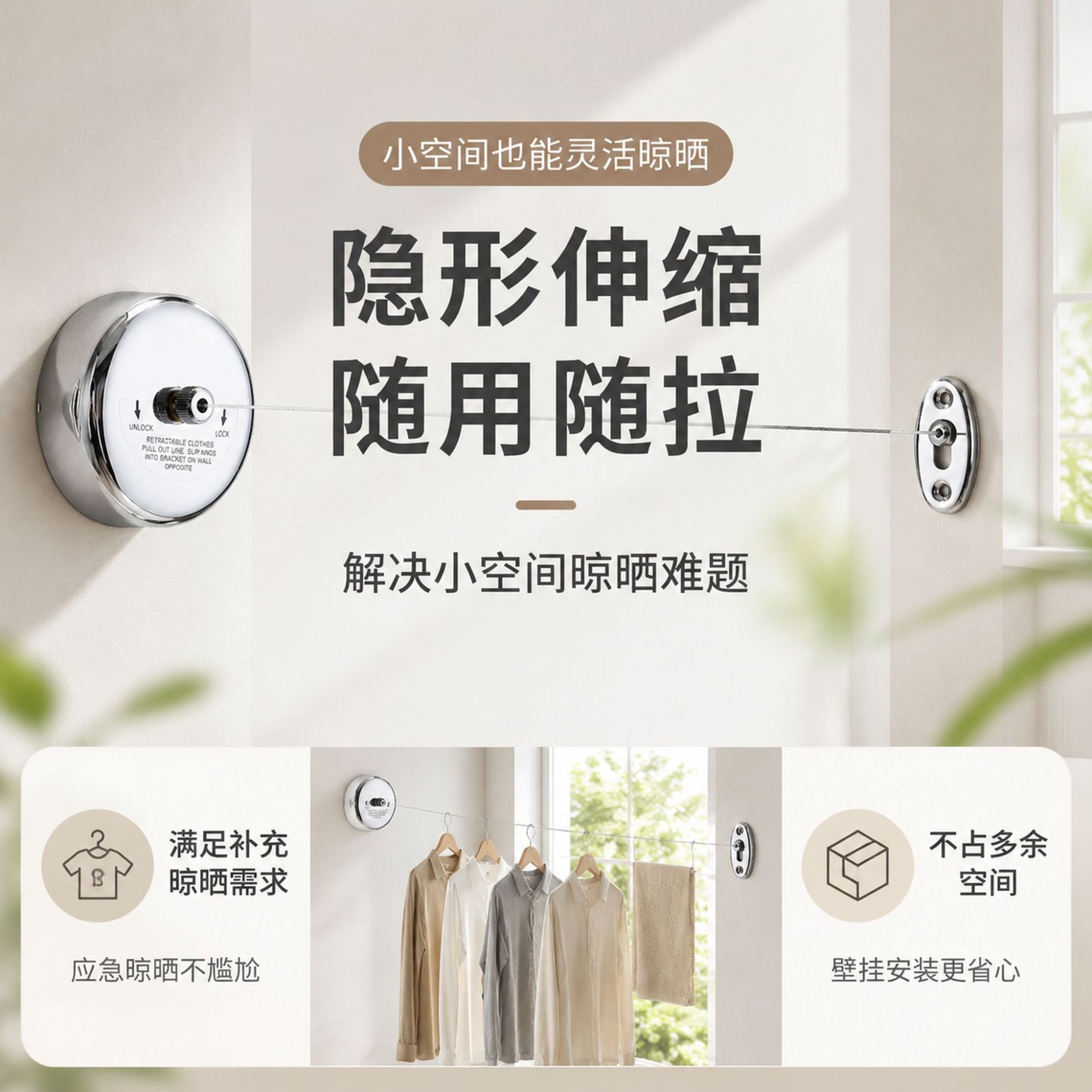 304不锈钢阳台晾衣绳伸缩