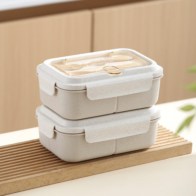 简约分格学生塑料饭盒上