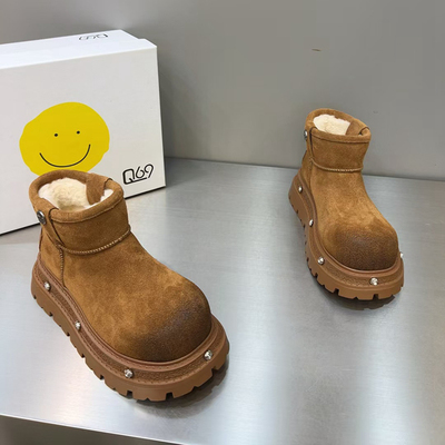 厚底增高大头雪地短靴子女冬季加绒加厚保暖2025新款爆款棉鞋外穿