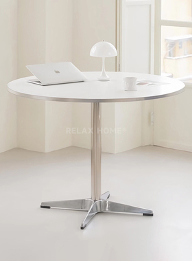 简约伊姆斯中古风餐桌韩国博主小户型圆形纯色办公桌咖啡休闲桌子