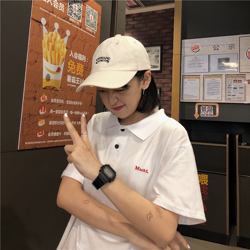 cec超火ins潮港风宽松2019新款mschf上衣纯棉polo衫短袖T恤女学生