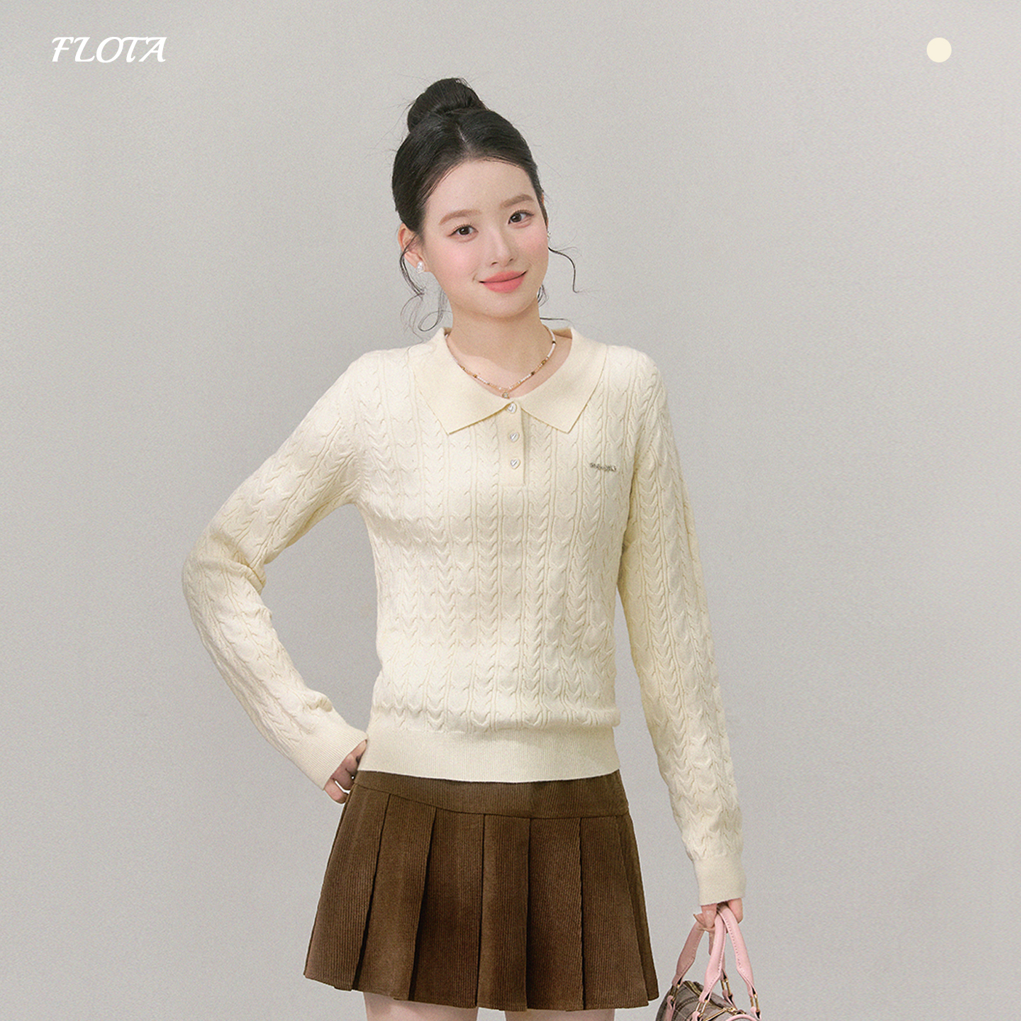 韩系慵懒风爱心纽扣Polo领麻花针织衫毛衣秋冬季宽松显瘦保暖上衣