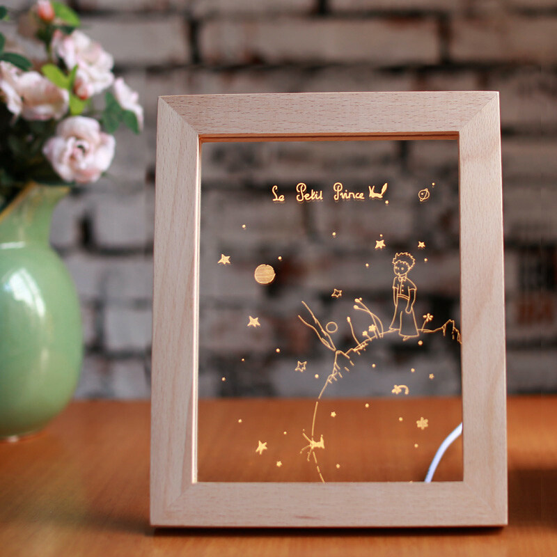 小王子日落小夜灯实木LED创意灯文艺网红床头灯ins圣诞节生日礼物,家装灯饰光源,小夜灯,淘宝优惠券,粉丝福利购,淘宝优惠卷