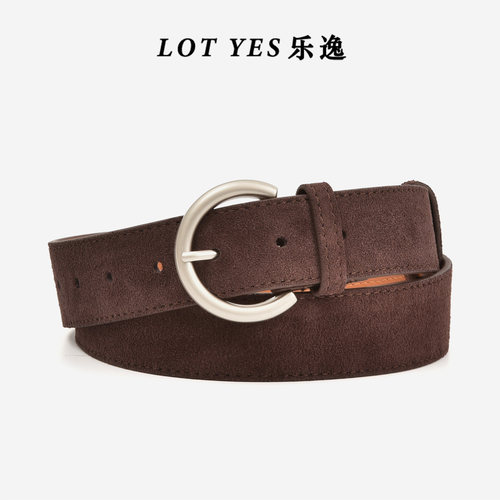 真皮磨砂麂皮绒面皮带女二层牛皮