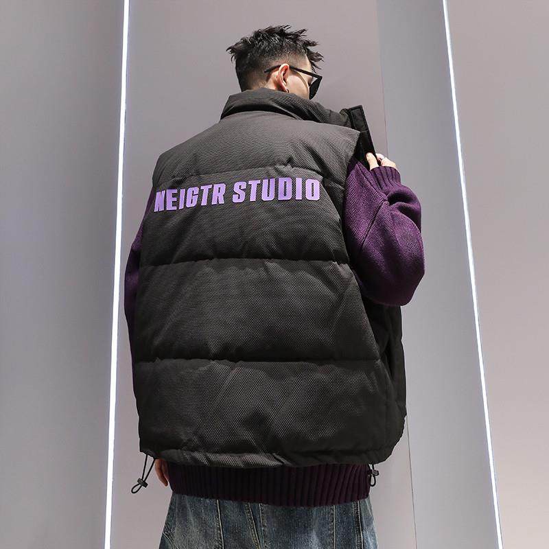 字母印花大码潮牌90白鸭羽绒马甲冬季男痞帅潮流个性炸街黑色坎肩,男装,羽绒马甲,淘宝优惠券,粉丝福利购,淘宝优惠卷