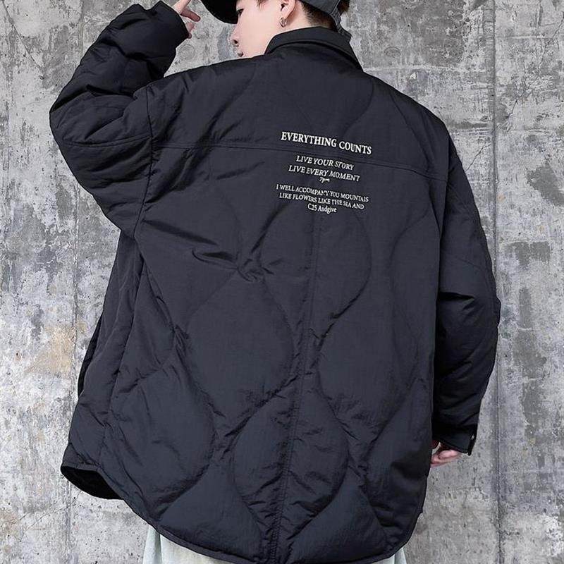 潮胖子2025冬季轻便羽绒装翻领衬衫轻薄款羽绒服男加肥加大码外套