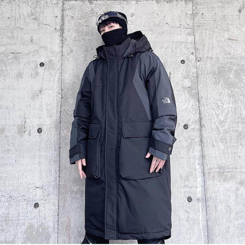 2025冬季加厚爆款拼接连帽羽绒服男中长款潮牌胖子加肥加大码外套