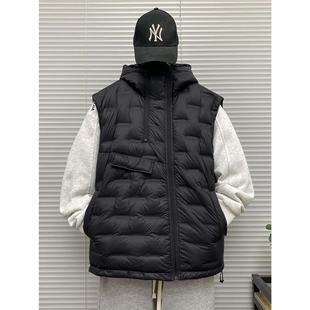 有术白鸭绒斜拉链压印轻薄连帽羽绒马甲男冬季2025新款大码背心
