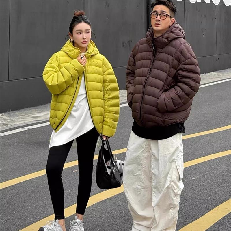 排骨羽绒服男女情侣款90白鸭绒冬季保暖无胆穿刺龟背连帽羽绒外套