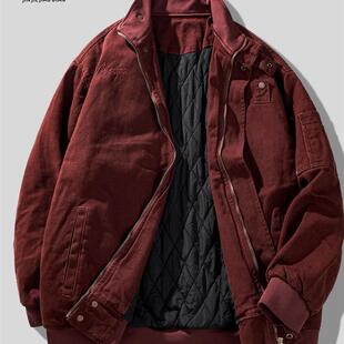 密歇根高端重工水洗加厚工装棉服外套男士秋冬季保暖机车立领夹克