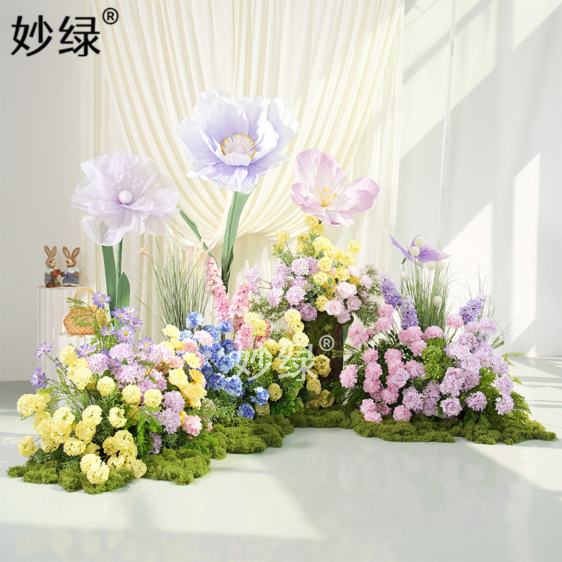 婚庆地排花造景彷真花婚礼订婚宴布置婚礼堂舞台路引花结婚装饰花
