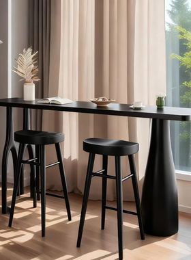 实木黑色创意吧台桌子家用靠墙高脚长条桌客厅沙发后现代长条桌椅