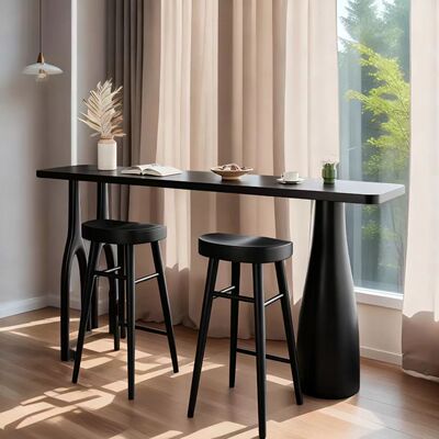 实木黑色创意吧台桌子家用靠墙高脚长条桌客厅沙发后现代长条桌椅