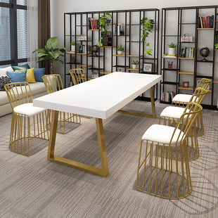 北欧loft实木会议桌简约现代创意办公桌工作台长桌洽谈桌椅组合