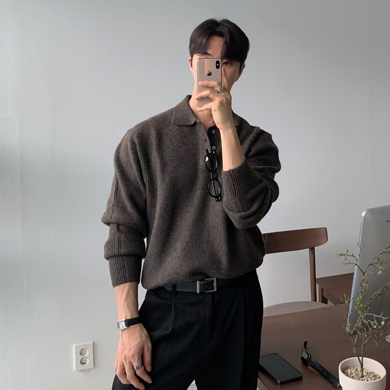 特价清仓秋冬新款polo衫针织毛衣男翻领纯色轻熟不刺激毛线衣