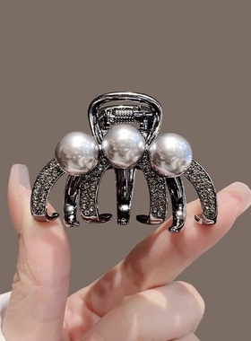 高级水钻珍珠发夹后脑勺鲨鱼发饰枪黑色抓夹中号半扎发鲨鱼夹发饰