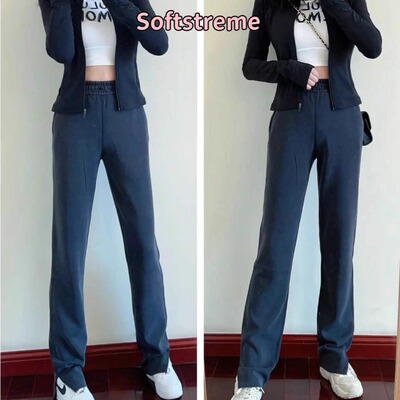 lu同款开叉直筒裤高腰提臀