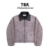 TBR 水洗做旧紫罗兰帆布皮领刀割破坏3m棉夹克