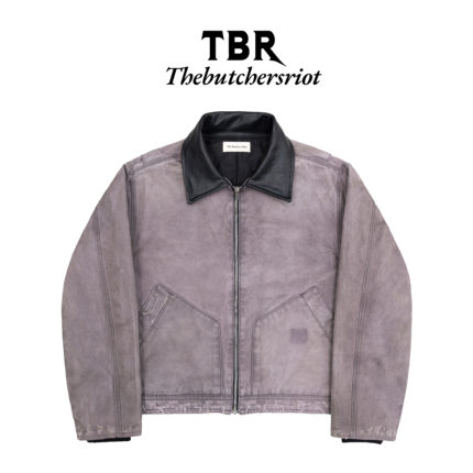 TBR 水洗做旧紫罗兰帆布皮领刀割破坏3m棉夹克