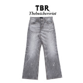 冈山牛王人体工程004烟灰橙水洗宽松直筒牛仔裤 TBR 高端线 子