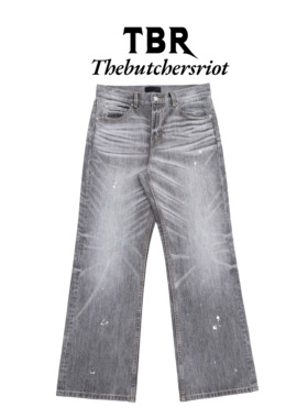 TBR 高端线 冈山牛王人体工程004烟灰橙水洗宽松直筒牛仔裤子