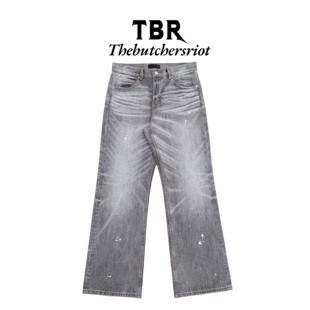子 冈山牛王人体工程004烟灰橙水洗宽松直筒牛仔裤 TBR 高端线