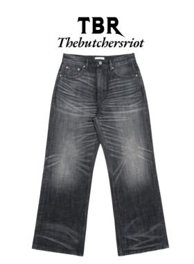 TBR 牛王系列09 黑魂牛王水洗暗黑色系宽松直筒牛仔裤
