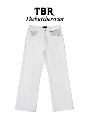 TBR高端线法工白色鼹鼠皮拼皮elegant版型牛仔裤
