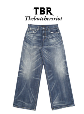 TBR 高端线幽魂特深竹节蓝水洗baggy版型riri拉链牛仔裤
