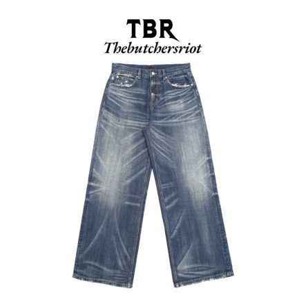 TBR 高端线幽魂特深竹节蓝水洗baggy版型riri拉链牛仔裤