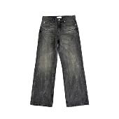 子长裤 宽松直筒黑色牛仔裤 一周年镭射银扣牛王水洗泥染做旧 TBR