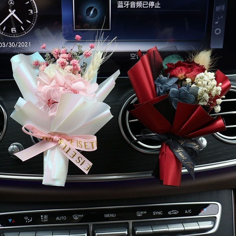 车载香薰干花汽车出风口迷你小花束女生车内玫瑰摆件车内装饰品