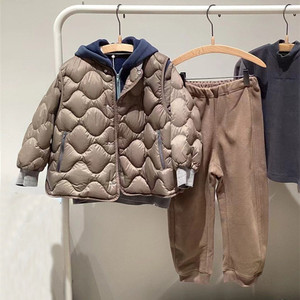 现货童装23冬装新款男女童压格连帽羽绒服两件套三穿休闲羽绒外套