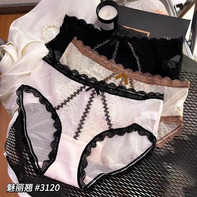 网纱睫毛花卉撞色韩系三角裤女