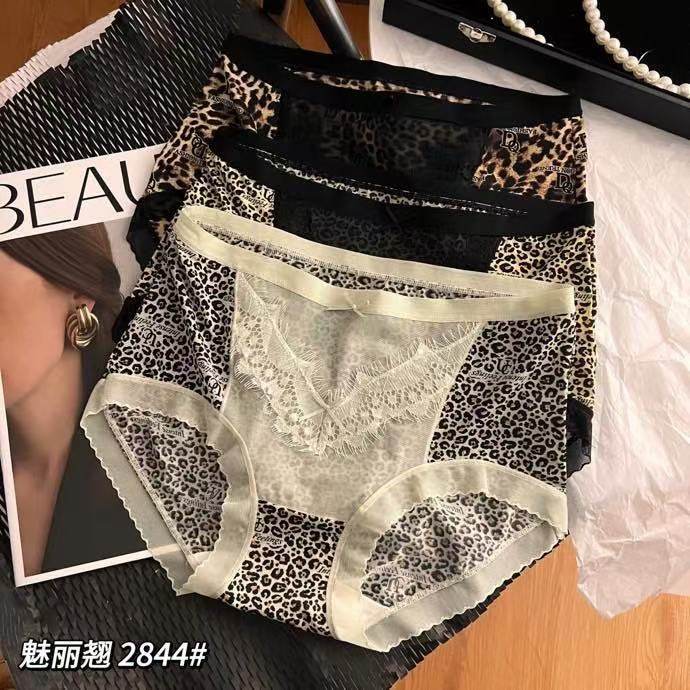 豹纹纯欲内裤女拼接网纱包臀
