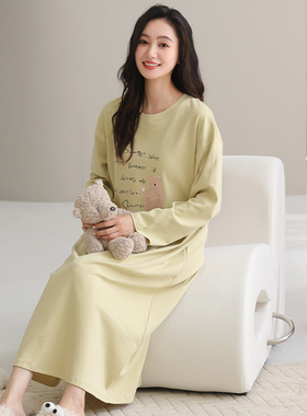 170-175CM可外穿高个子MM加长裙春秋季纯棉质长袖睡裙女士睡衣裙
