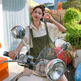 森系小清新绿色别致背带裤女2025夏季新款学院风休闲工装阔腿短裤，女装连体裤，浙宝102（原188）